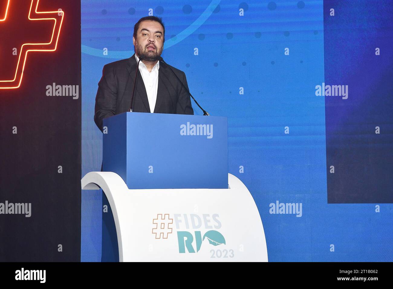 Rio de Janeiro, 25 settembre 2023. Cláudio Castro, Governatore dello Stato di Rio de Janeiro, durante FIDES 2023, si tenne al Windsor Hotel. Foto Stock