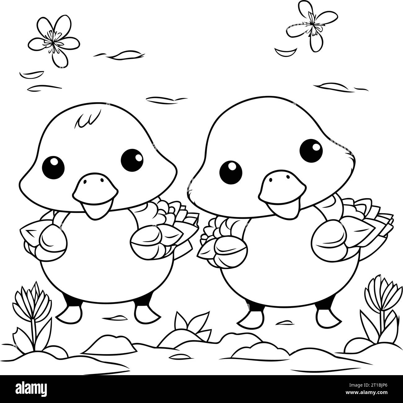 i piccoli pinguini adorabili si sposano nei personaggi del giardino con disegno a illustrazione vettoriale Illustrazione Vettoriale
