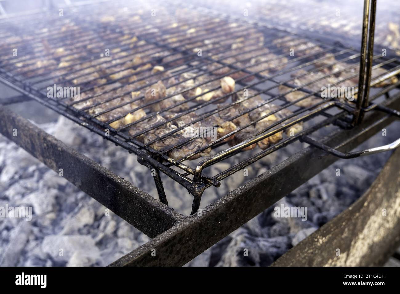 Dettaglio del barbecue all'aperto, pasto di celebrazione Foto Stock