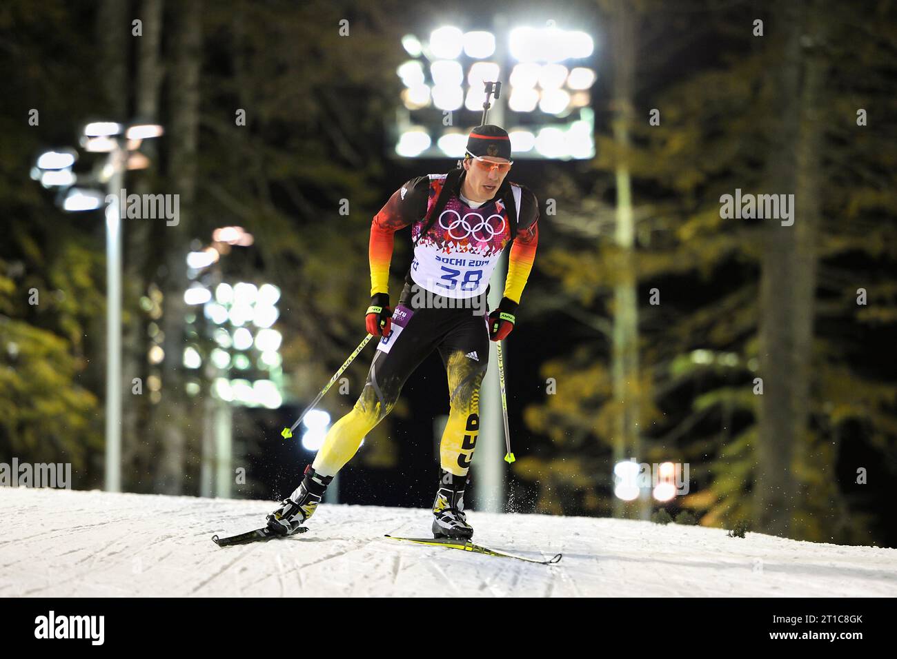 Arnd PFEIFFER, GER, Aktion Biathlon, 10 km Sprint der Maenner XXII. Olympische Winterspiele Sochi, Russland AM 08.02.2014 Foto Stock