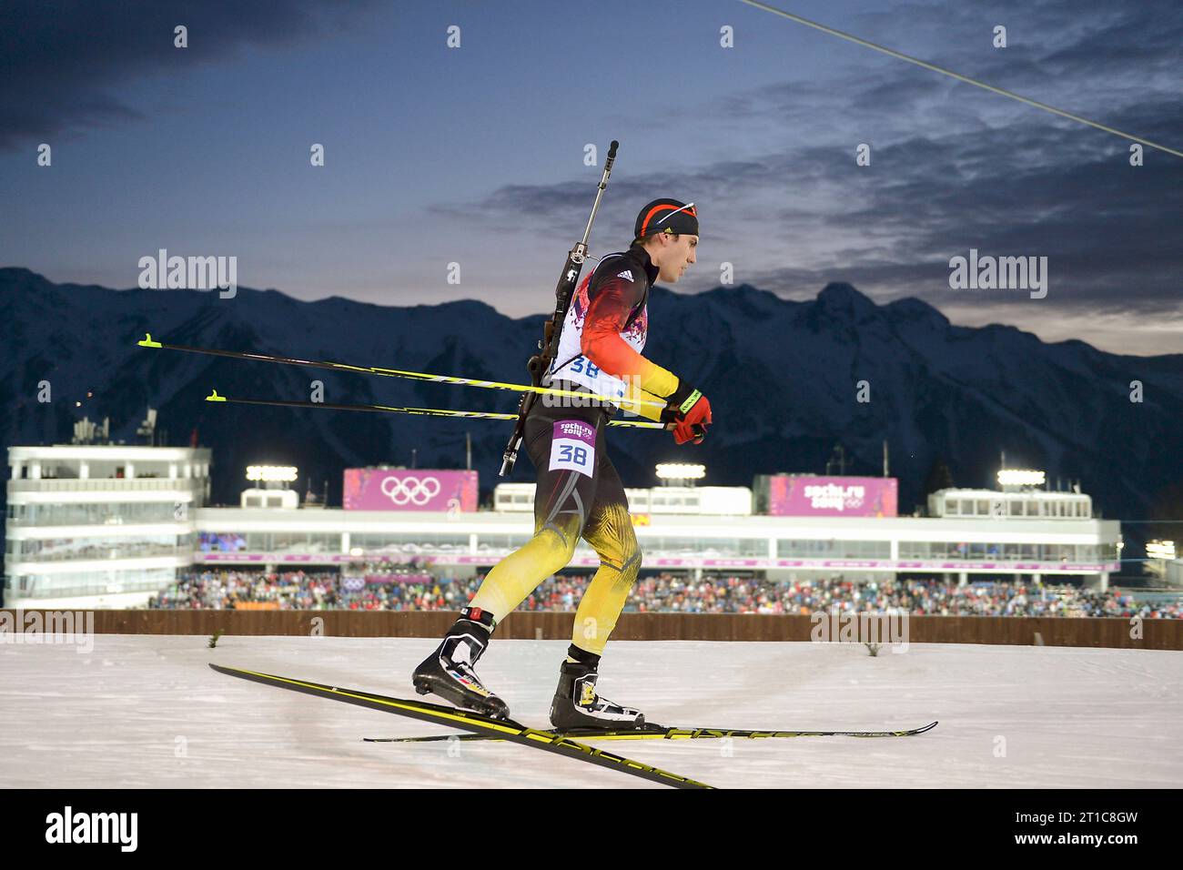 Arnd PFEIFFER, GER, Aktion Biathlon, 10 km Sprint der Maenner XXII. Olympische Winterspiele Sochi, Russland AM 08.02.2014 Foto Stock