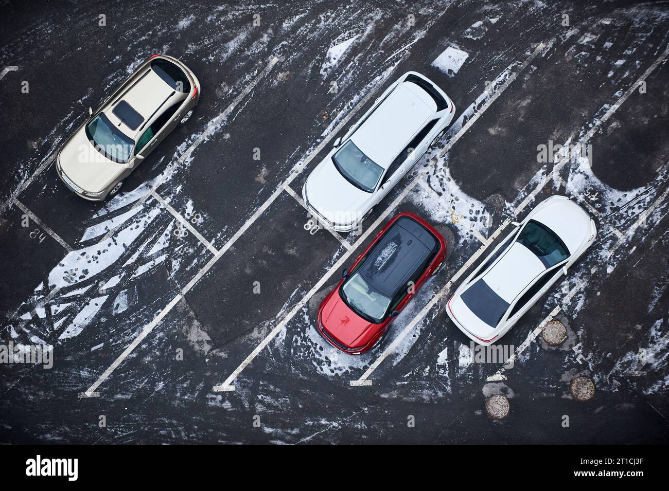 Parcheggi vuoti, vista aerea. giorno d'inverno Foto Stock