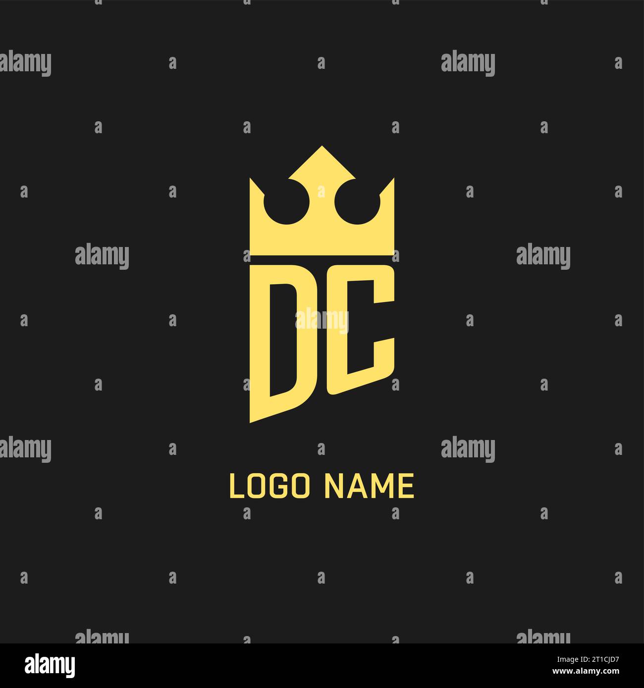 Logo DC monogramma a forma di corona, elegante grafica vettoriale stile logo iniziale Illustrazione Vettoriale