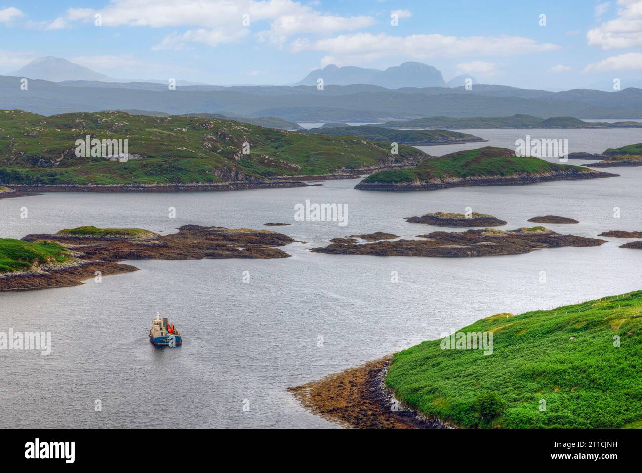 Vista della Badcall Bay a Sutherland, Scozia. Foto Stock
