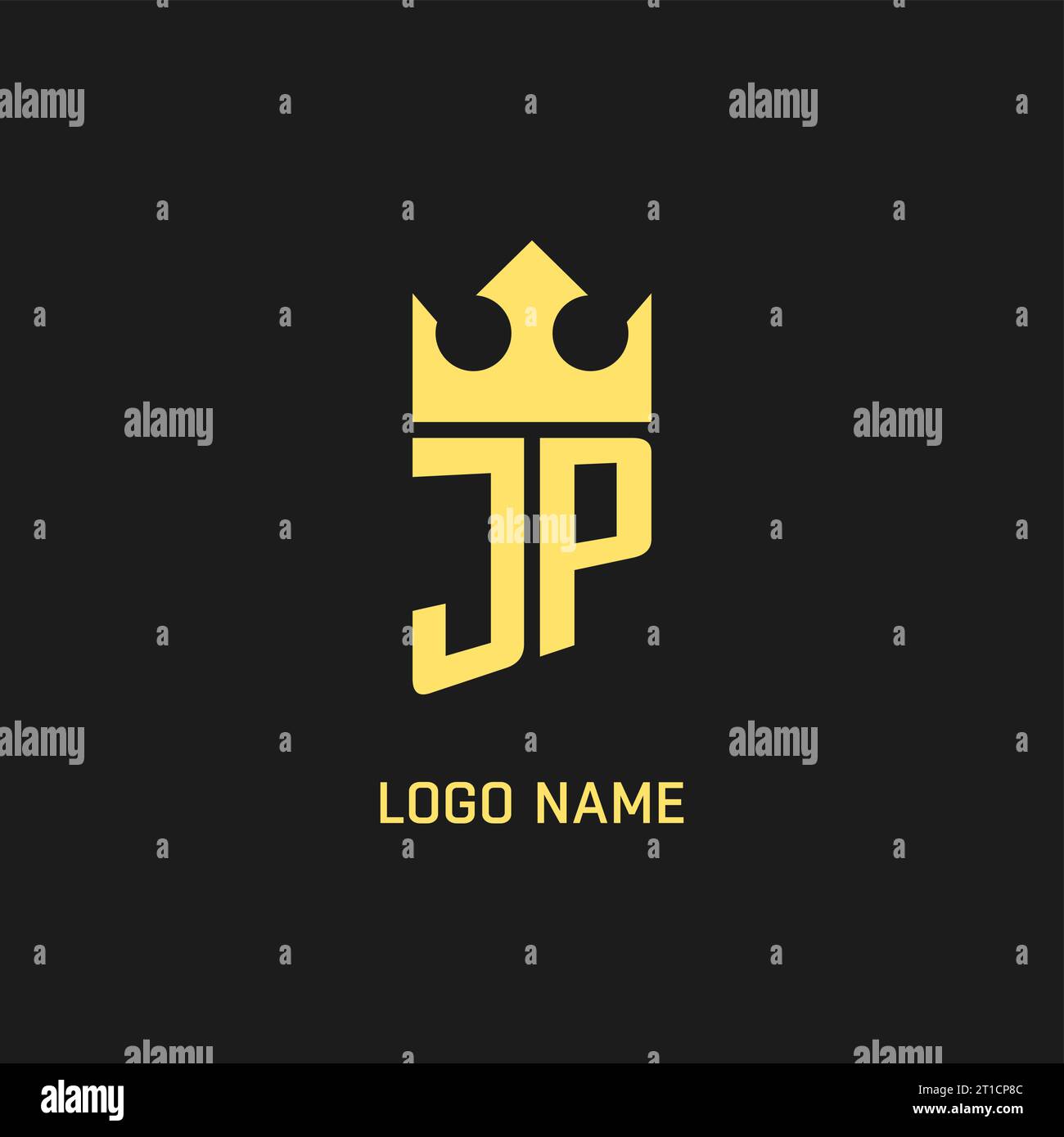 Logo JP monogramma con scudo a forma di corona, grafica vettoriale elegante e di lusso con logo iniziale Illustrazione Vettoriale