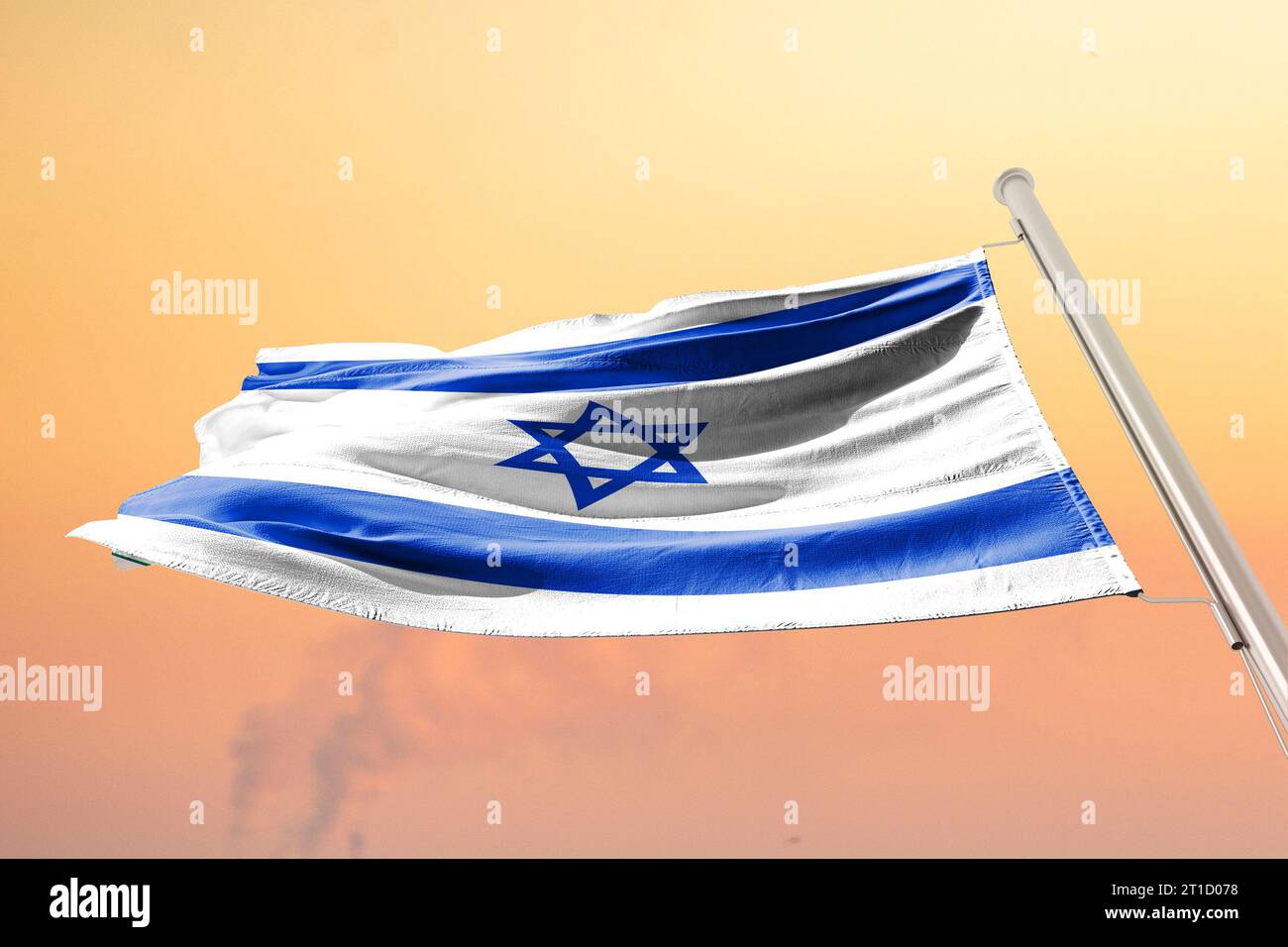 La bandiera nazionale dello Stato di Israele attacco di Hamas: Israele pesa l'invasione terrestre sulla Striscia di Gaza in una strategia rischiosa Foto Stock