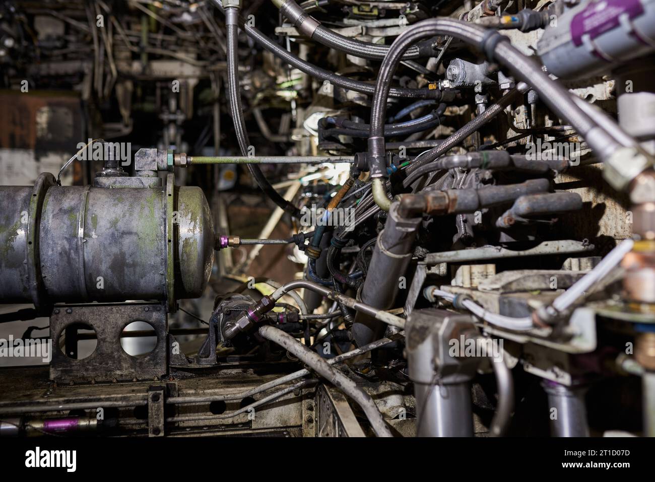 Vano del carrello di atterraggio principale dell'aeromobile all'interno. nessuno Foto Stock