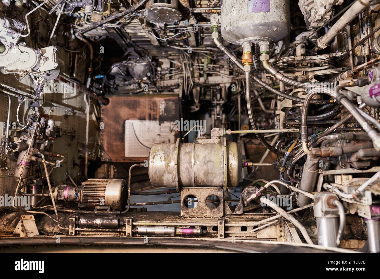 Vano del carrello di atterraggio principale dell'aeromobile all'interno. nessuno Foto Stock