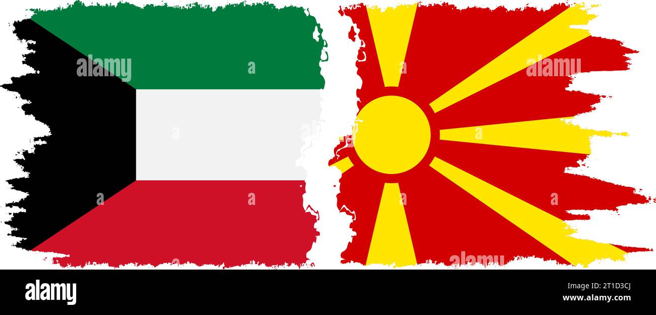 Macedonia del Nord e Kuwait grunge flag connessione, vettore Illustrazione Vettoriale