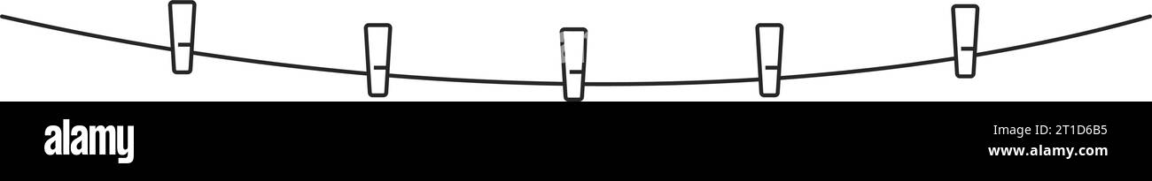 clothespins o pioli di legno appesi a una linea di filo in vettore Illustrazione Vettoriale