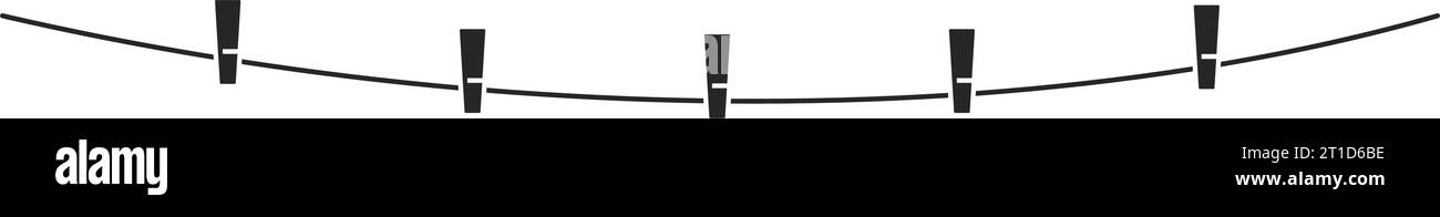 clothespins o pioli di legno appesi a una linea di filo in vettore Illustrazione Vettoriale