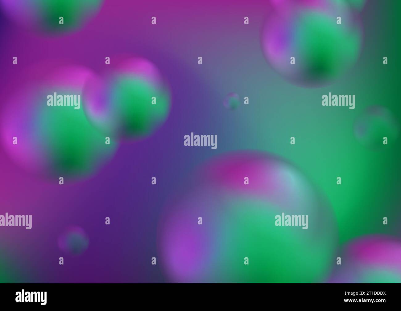 Sfere sferiche 3d sfocate olografiche color verde violetto. Il cerchio liquido astratto forma uno sfondo futuristico retrò. Illustrazione vettoriale Illustrazione Vettoriale