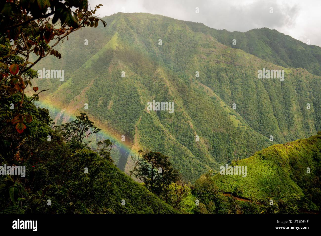 Arcobaleno sul Monte Aorai, Tahiti, Polinesia francese Foto Stock