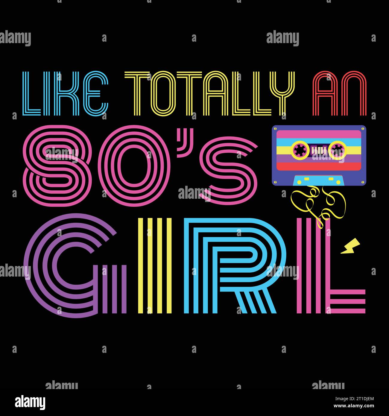 T-shirt regalo "Girl retro" anni '80, "Throwback Culture Party Lover" Illustrazione Vettoriale