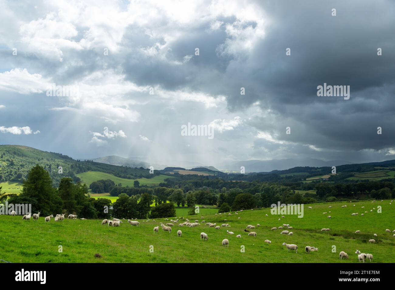 Spettacolari nuvole piovose sulla campagna scozzese nel Perthshire. Foto Stock