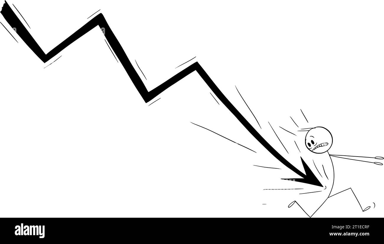 Uomo d'affari e Falling Market, illustrazione con personaggio Vector Cartoon Stick Illustrazione Vettoriale