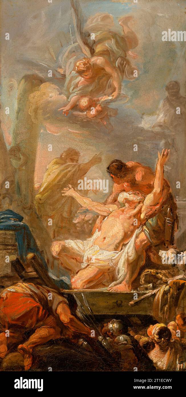 Scena del Martirio di St. Andrew, 1758. Sant'Andrea, portato dai suoi tormentatori, si rifiuta di adorare gli dei pagani. Foto Stock