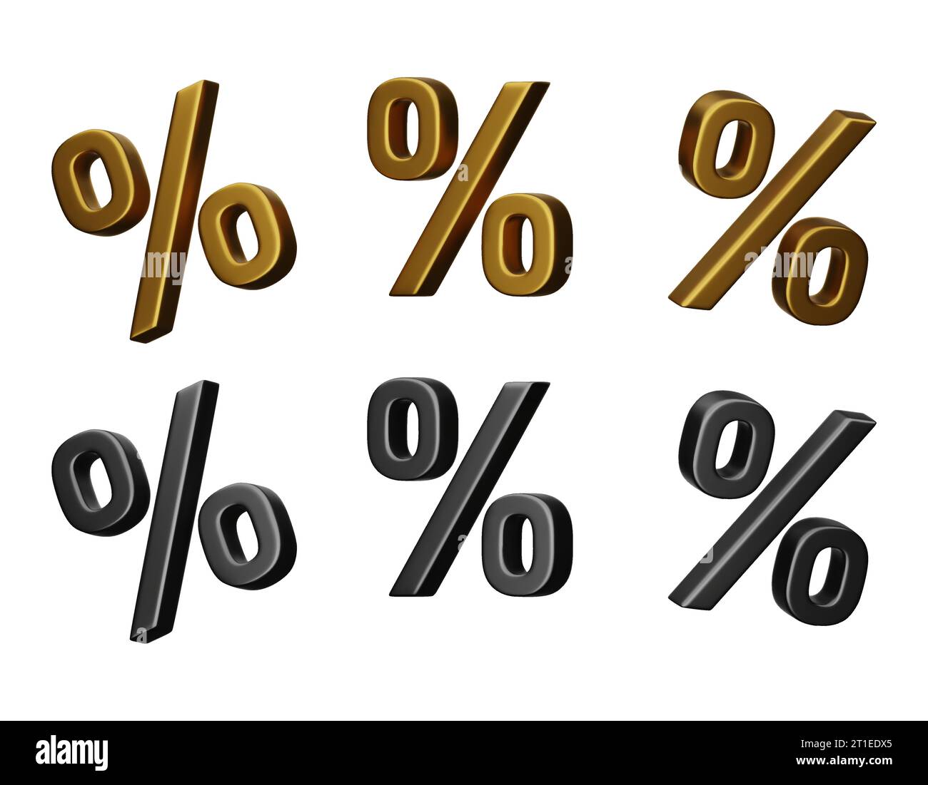 Set di simboli di percentuale realistici 3D vettoriali. Cartello sconto metallizzato per pubblicità e promozione. Elementi per la progettazione delle vendite e degli sconti. Vettore 3D. Illustrazione Vettoriale