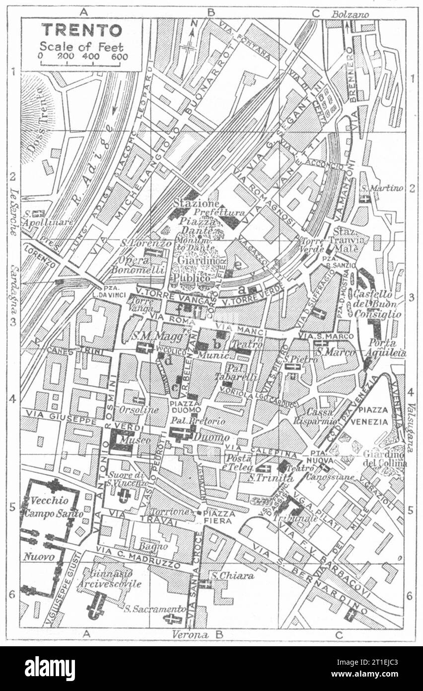 Comune DI TRENTO. Italia 1953 vecchia mappa d'epoca Foto Stock