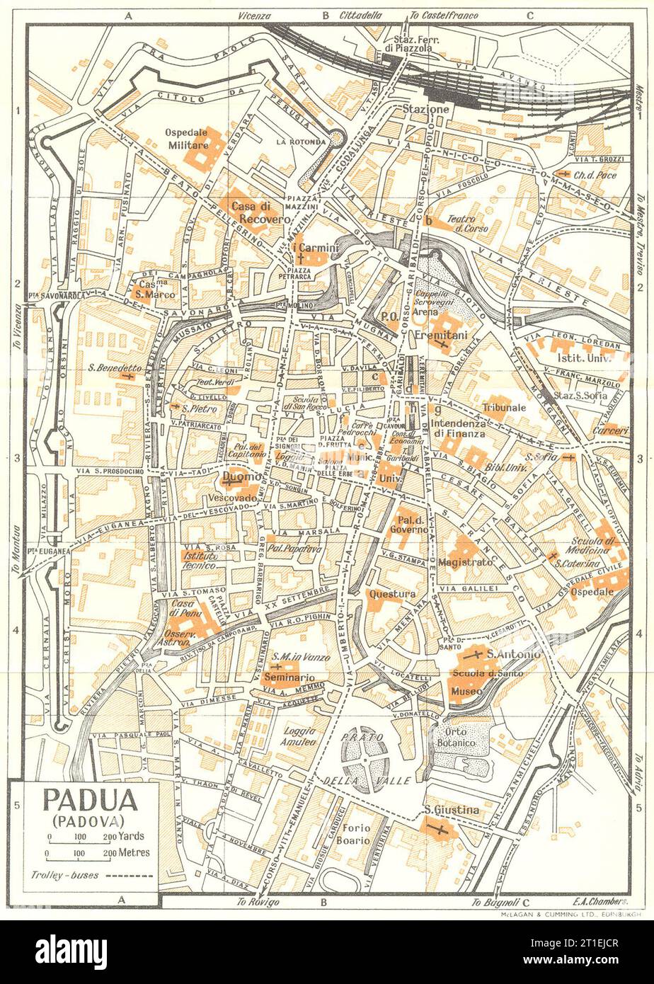 Piano città DI PADOVA. Italia 1953 vecchia mappa d'epoca Foto Stock