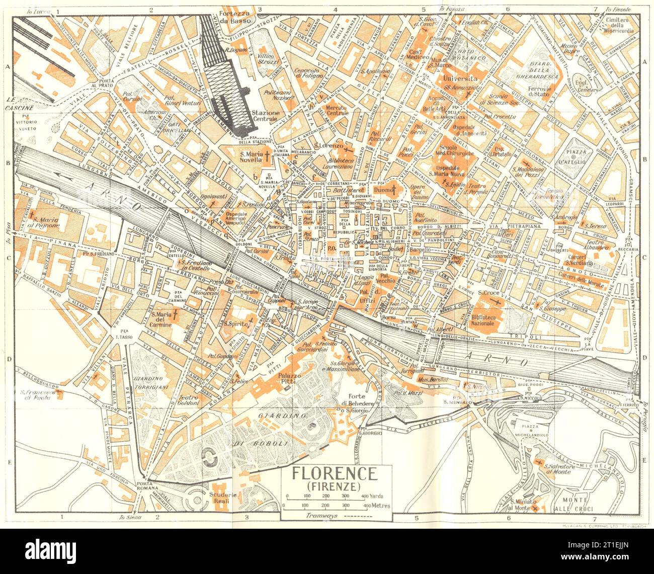 Pianta della CITTÀ DI FIRENZE. Firenze. Italia 1953 vecchia mappa d'epoca Foto Stock