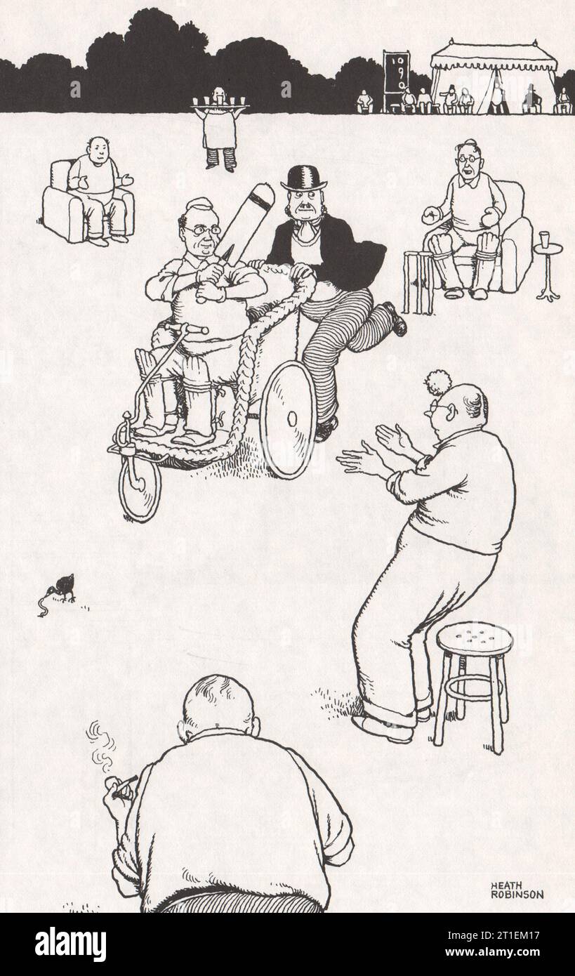 HEATH ROBINSON. Cricket per la vecchia stampa vintage di mezza età del 1973 Foto Stock