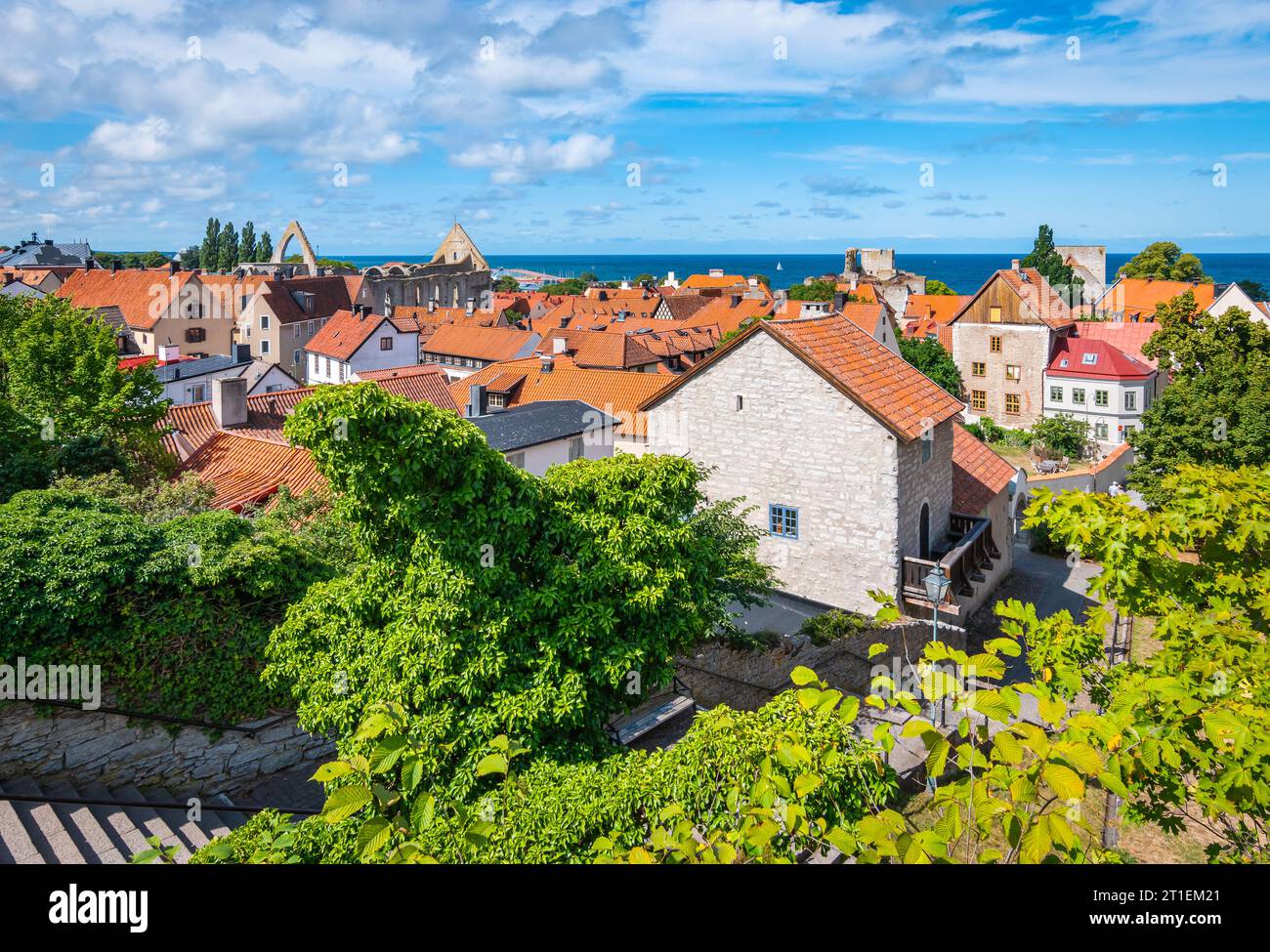 Vista panoramica della città medievale di Visby, dell'isola di Gotland, della Svezia. Foto Stock