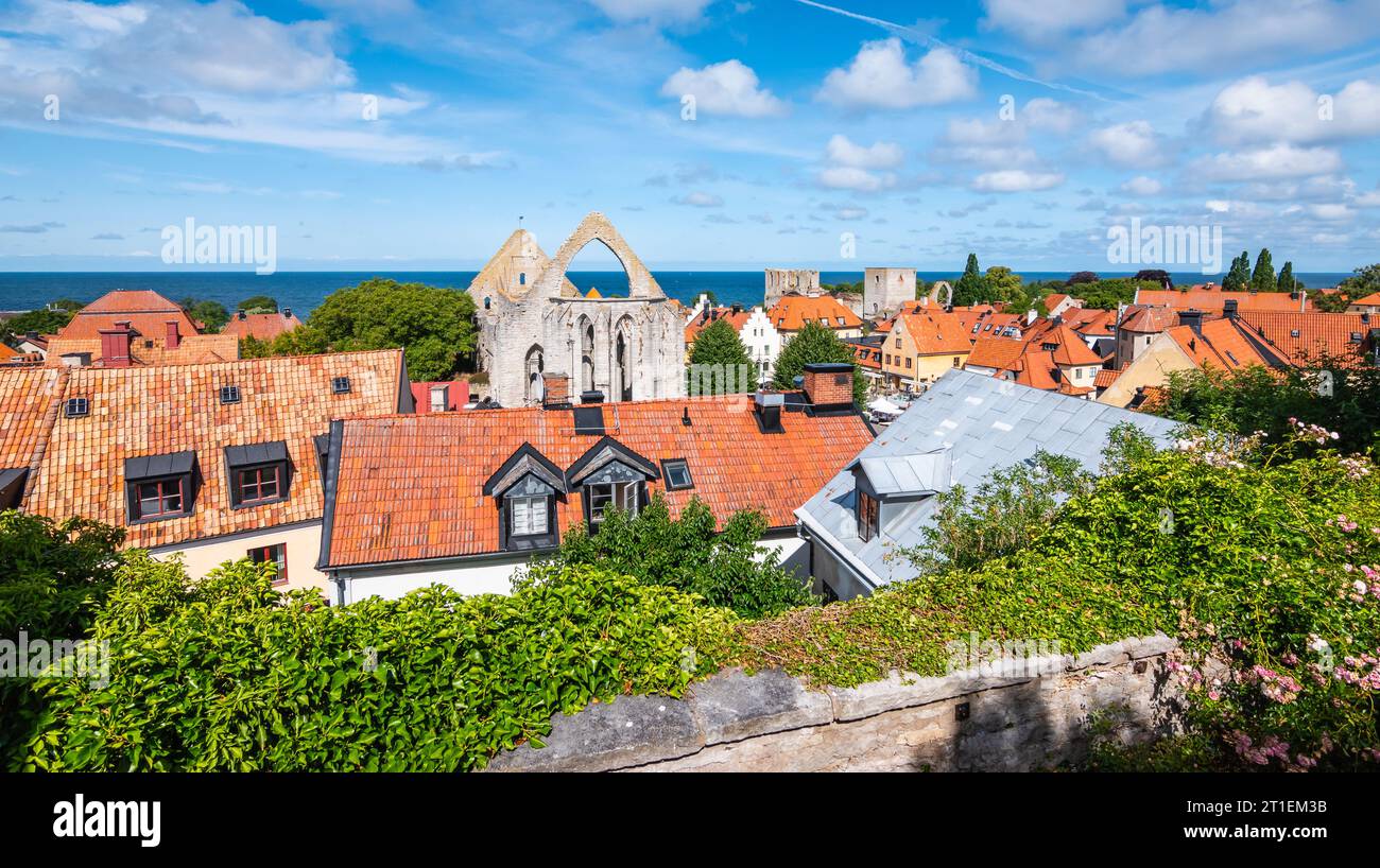 Visby, città vecchia sull'isola di Gotland, Svezia. Foto Stock
