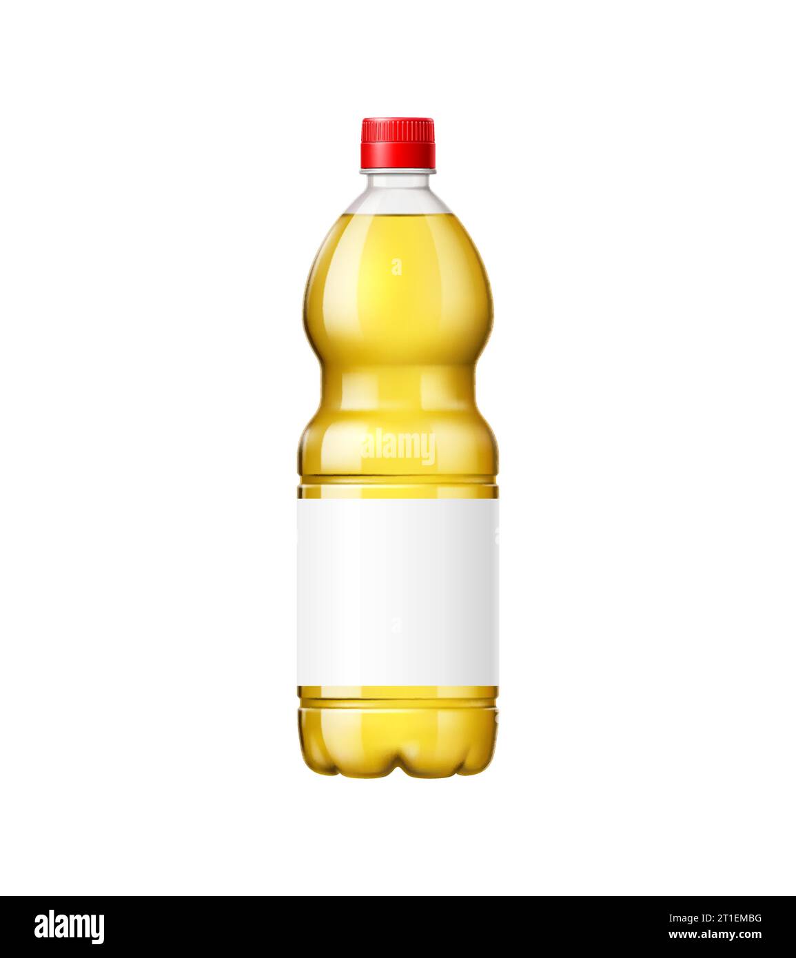 Bottiglia di olio di girasole Mockup, vettore isolato moderno design 3d, che mostra l'essenza dorata di bontà naturale. Perfetto per un'esperienza culinaria sana e saporita. Provetta di plastica con etichetta vuota Illustrazione Vettoriale