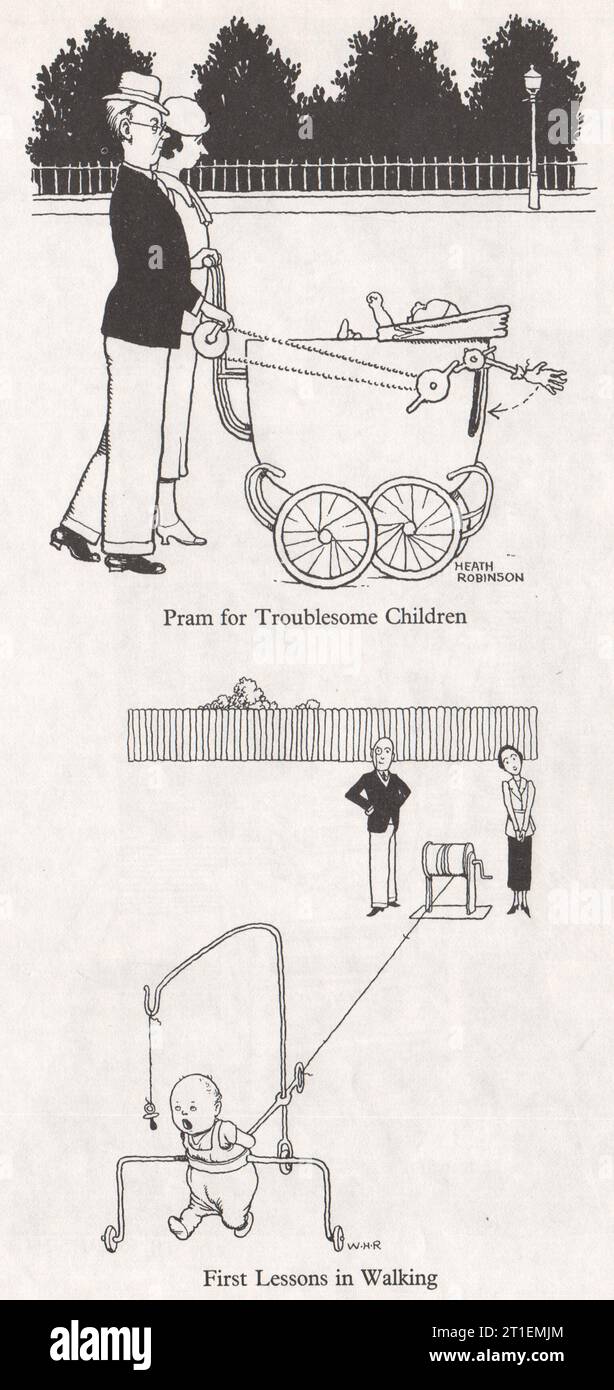 HEATH ROBINSON. Pedana per bambini fastidiosi; prima lezione di camminata. Ragazzi 1973 Foto Stock