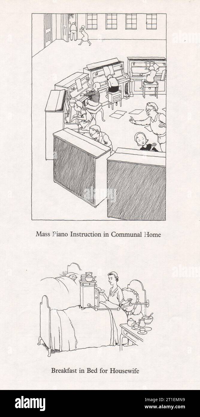 HEATH ROBINSON. Lezione di pianoforte di massa. Colazione a letto per casalinga stampa 1973 Foto Stock