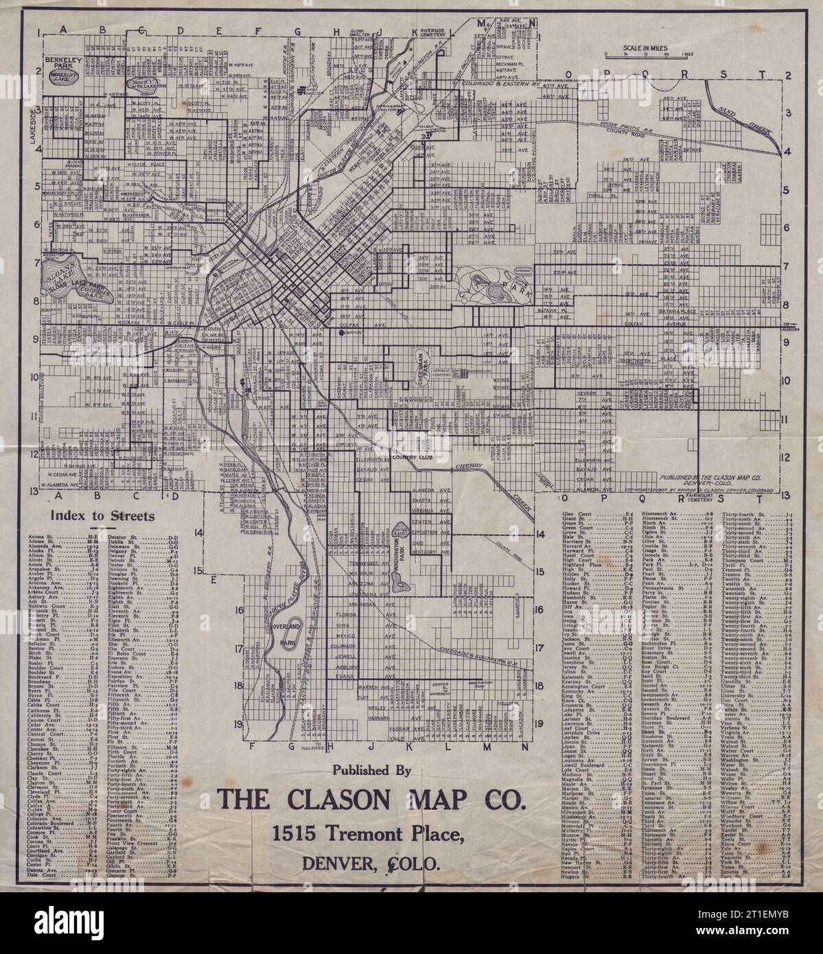 DENVER City plan di Clason Map Co. Vecchia carta anticata del Colorado c1915 Foto Stock