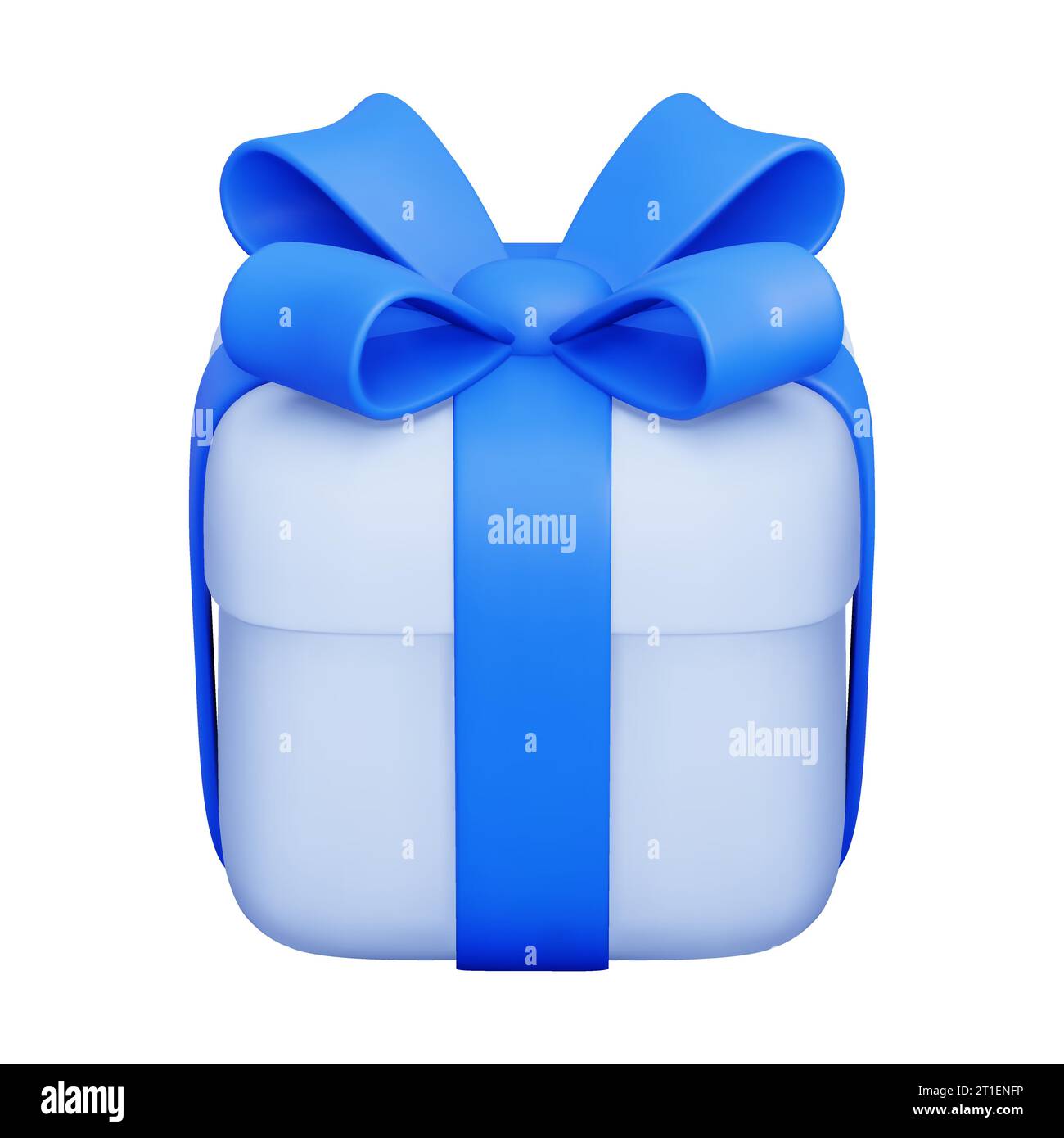 Confezione regalo Vector 3d Render. Scatola presente chiusa con nastro blu e fiocco. Per sorpresa, compleanno, Baby Shower. Illustrazione vettoriale in plasticina C. Illustrazione Vettoriale