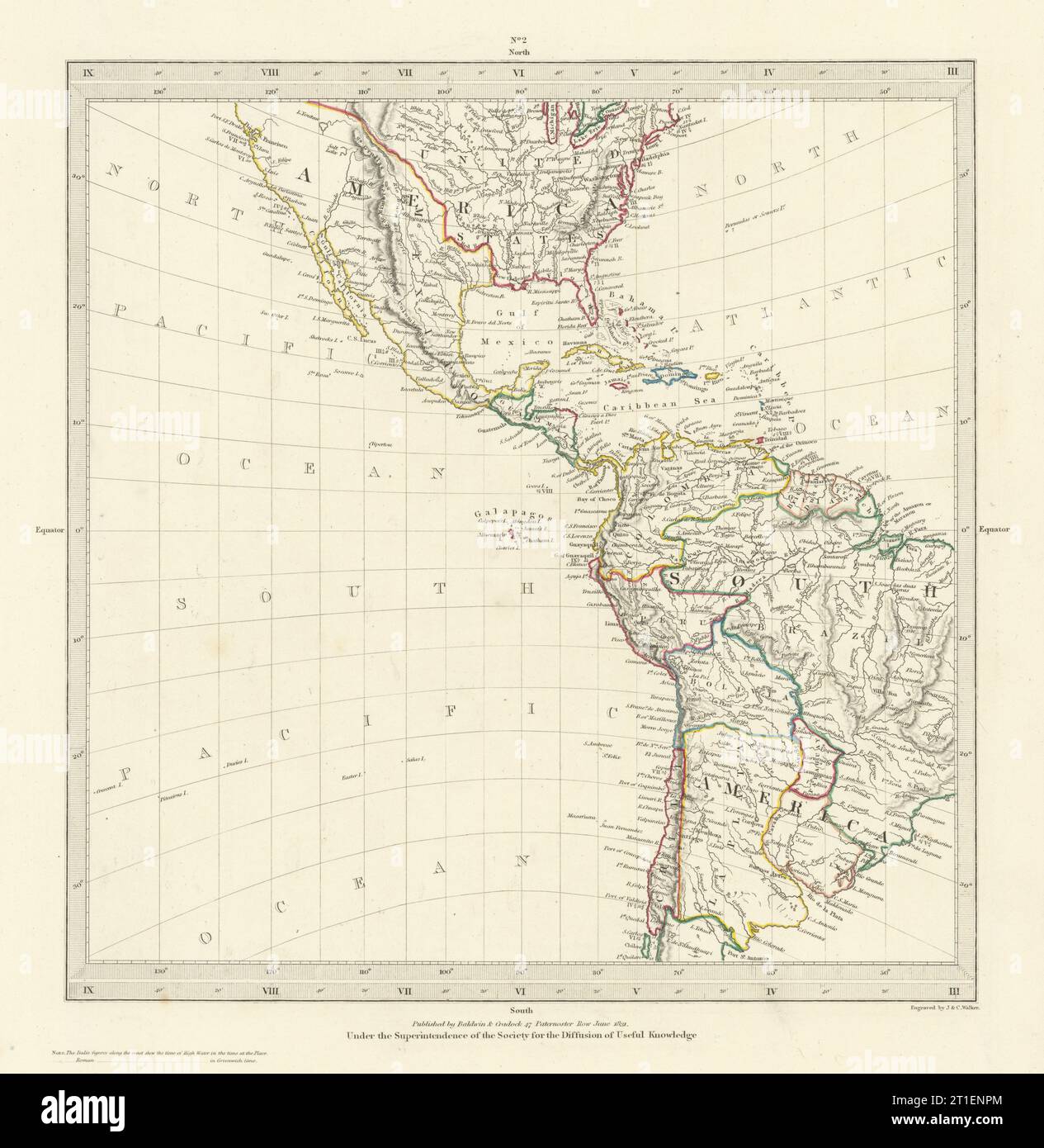 AMERICHE. Proiezione Gnomonica. Mostra il Texas come parte del Messico. Mappa SDUK 1844 Foto Stock