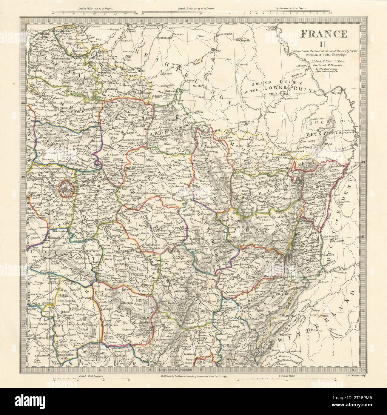 FRANCIA N EST. Champagne Alsazia Lorena Picardie Bourgogne Nord.SDUK 1844 mappa Foto Stock