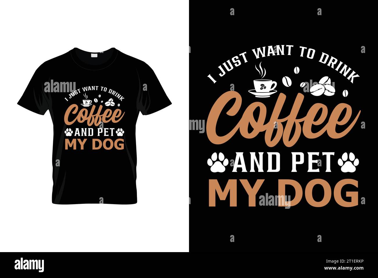 Voglio solo bere caffè e accarezzare la mia T-shirt da caffè divertente per cani Illustrazione Vettoriale