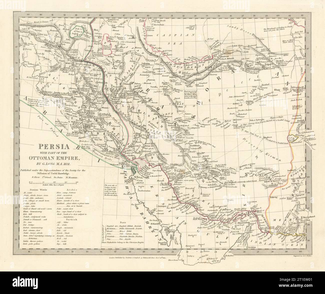 PERSIA (IRAN) . Con parte dell'Impero Ottomano. Iraq. Vecchia mappa SDUK 1844 Foto Stock