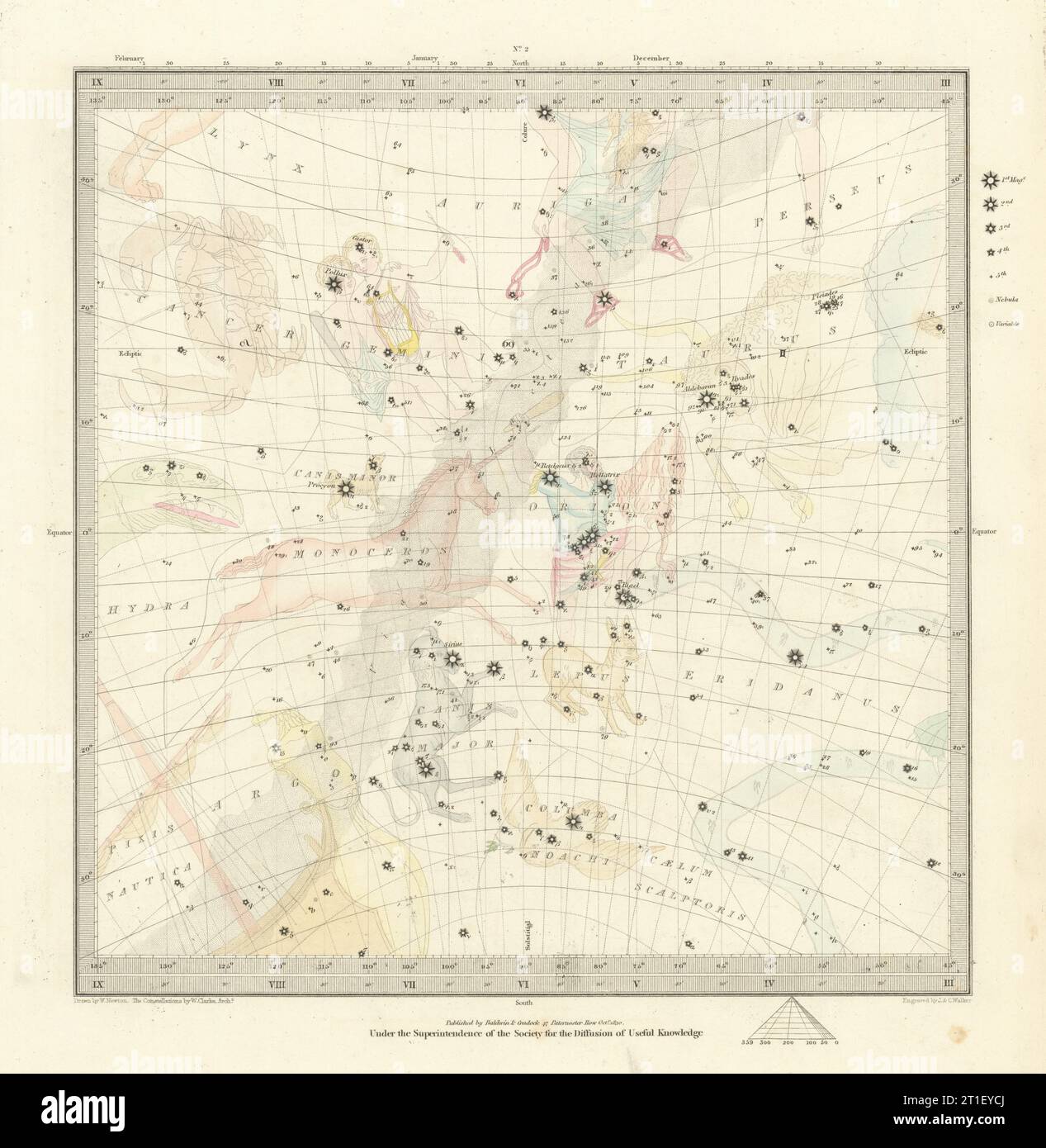 ASTRONOMIA CELESTE. Mappa delle stelle. Grafico a stelle, II. Solstice estate. SDUK 1847 Foto Stock