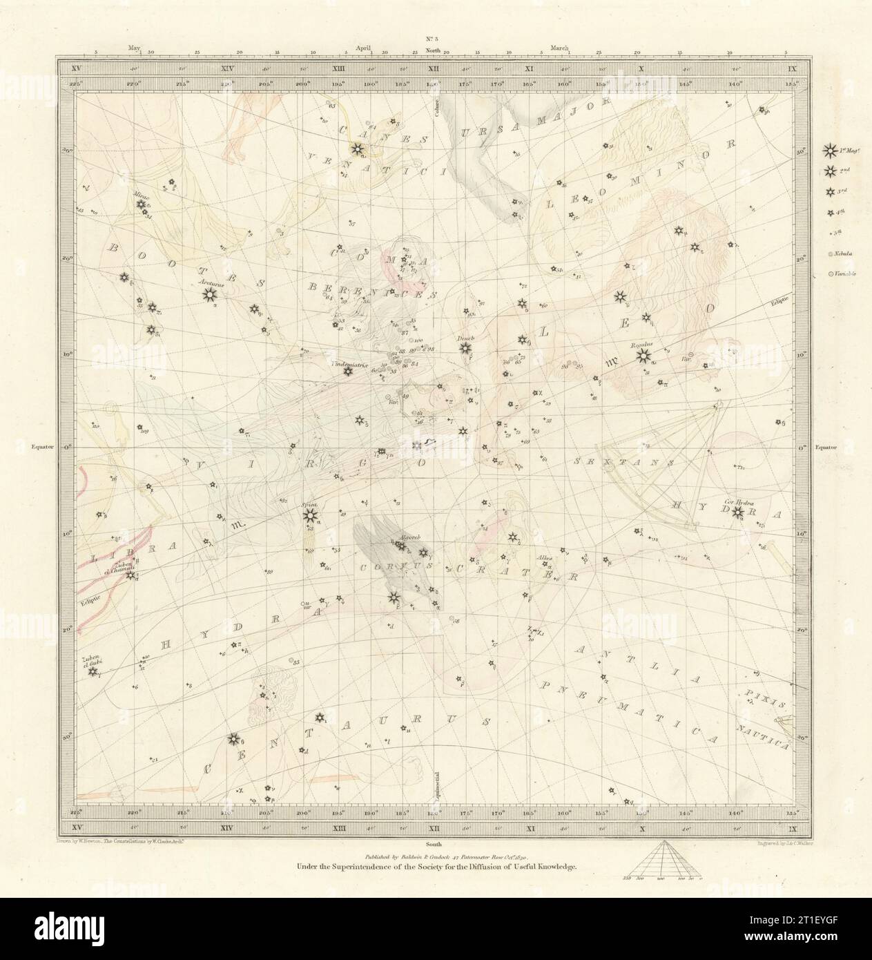 ASTRONOMIA CELESTE. Mappa delle stelle. Grafico a stelle, III. Equinozio autunnale. SDUK 1847 Foto Stock