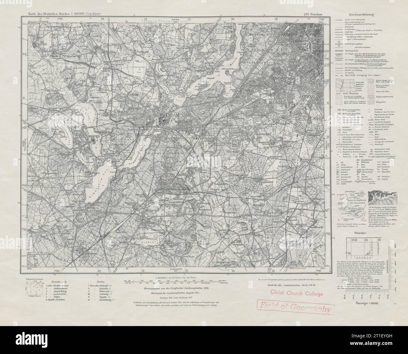 Mappa nazista della seconda guerra mondiale SW Berlino Foglio 293 Potsdam Zauch-Belzig Teltow Zehlendorf 1951 Foto Stock