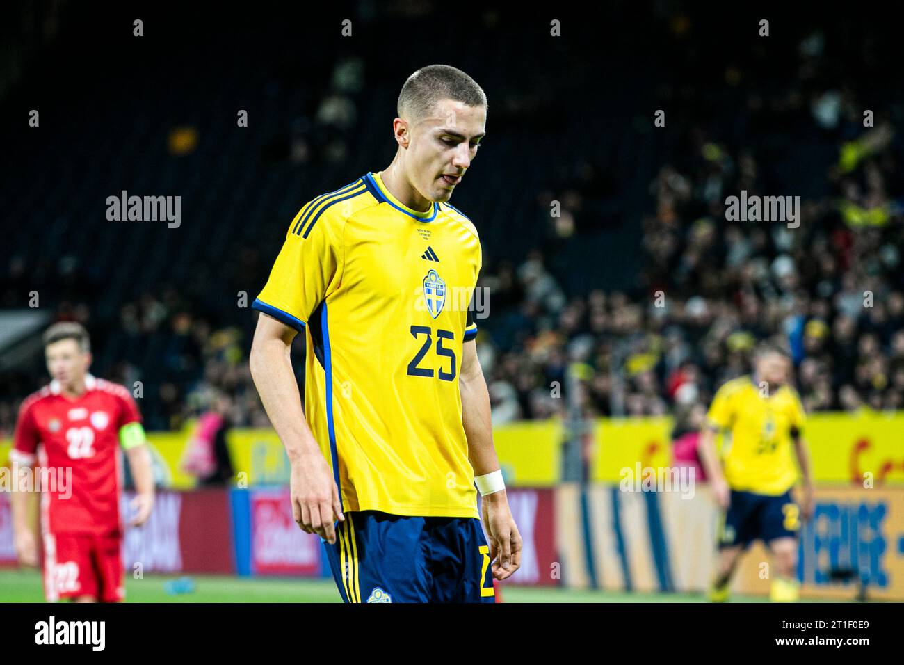 Stoccolma, Svezia. 12 ottobre 2023. Gustaf Lagerbielke (25) di Svezia visto durante l'amichevole di calcio tra Svezia e Moldavia alla Friends Arena di Stoccolma. (Foto: Gonzales Photo/Alamy Live News Foto Stock