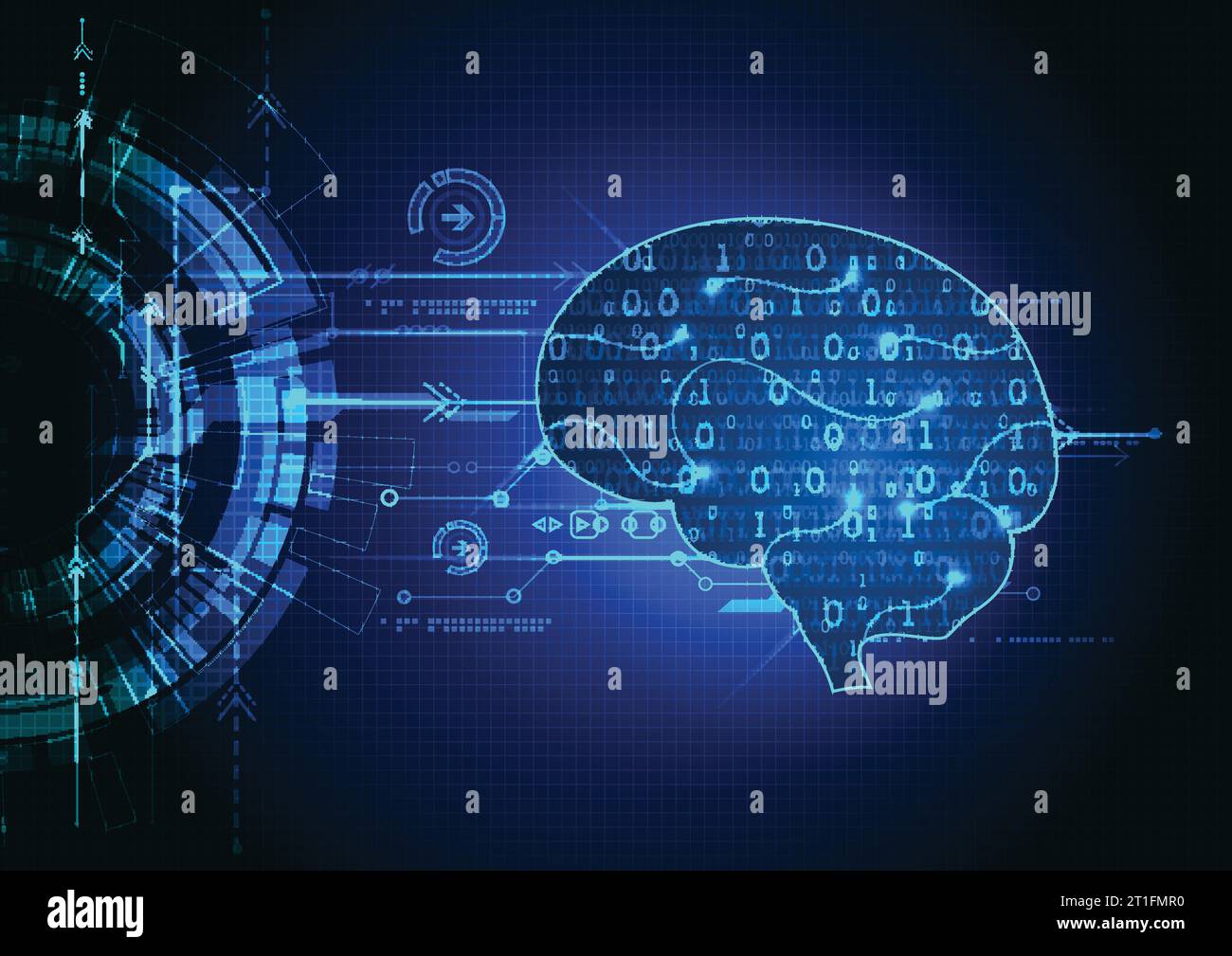 Cervello digitale astratto, concetto tecnologico. Vettore Illustrazione Vettoriale