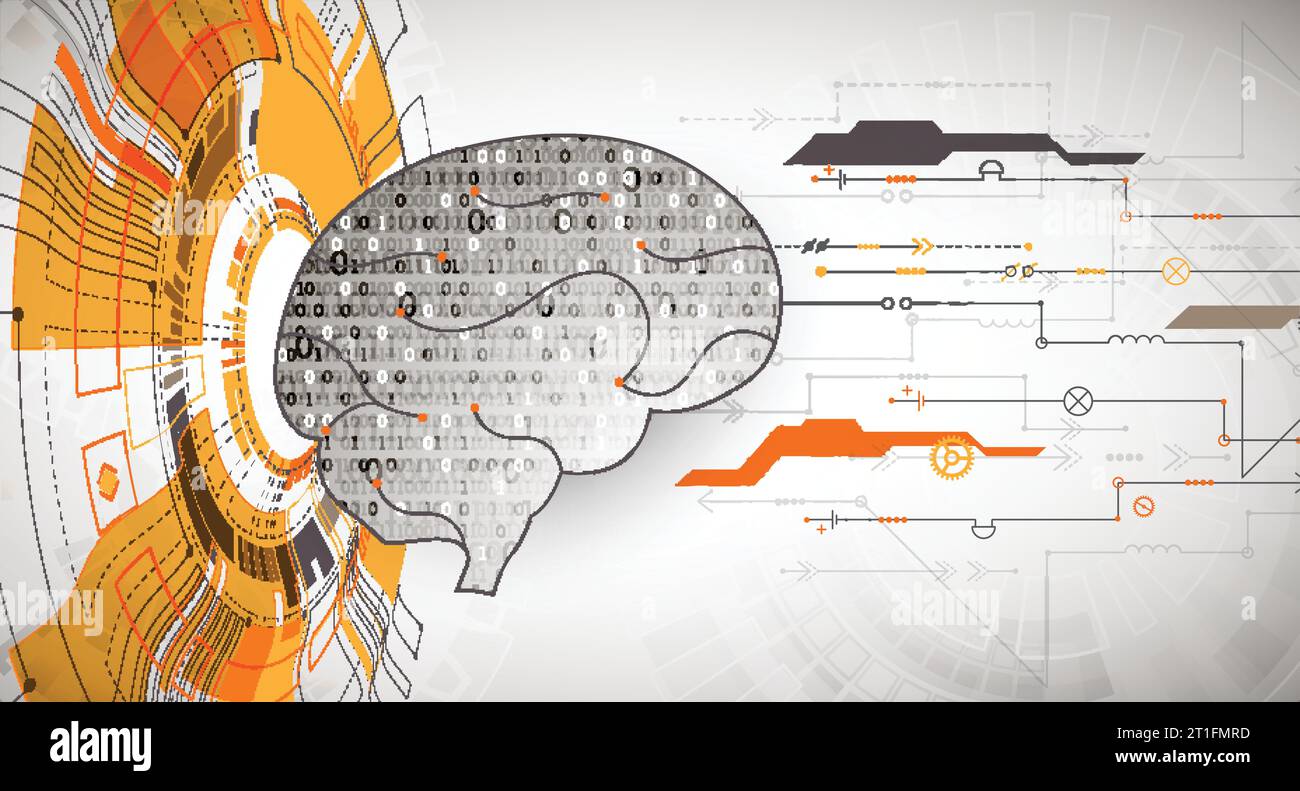 Cervello digitale astratto, concetto tecnologico. Vettore Illustrazione Vettoriale