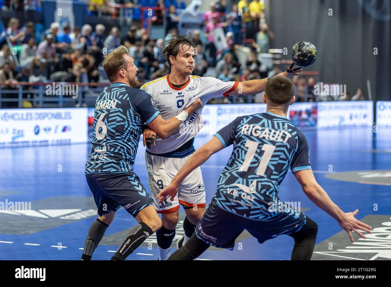 C) Denis TRASFI / MAXPPP - à Créteil au Palais des Sports Robert Oubron le 13-10-2023 - pallamano Liqui Moly Starligue - Union sportive de Créteil Han Foto Stock