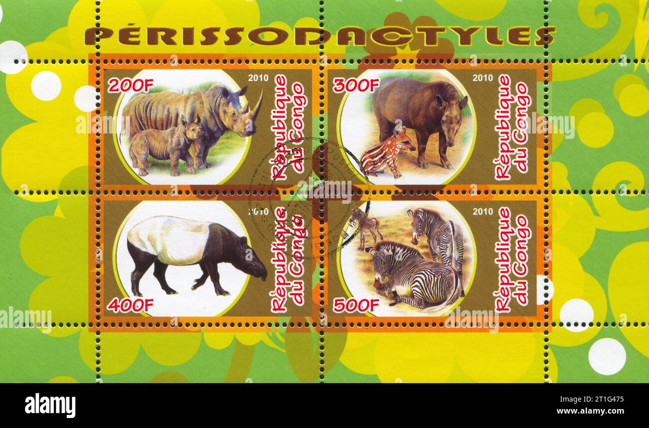 CONGO - CIRCA 2010: Timbro stampato dal Congo, mostra animali, circa 2010 Foto Stock