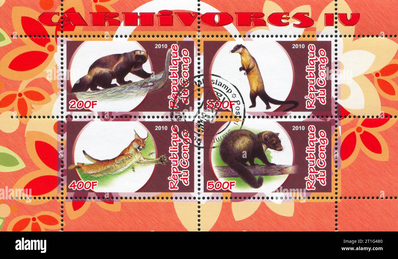 CONGO - CIRCA 2010: Timbro stampato dal Congo, mostra animali, circa 2010 Foto Stock