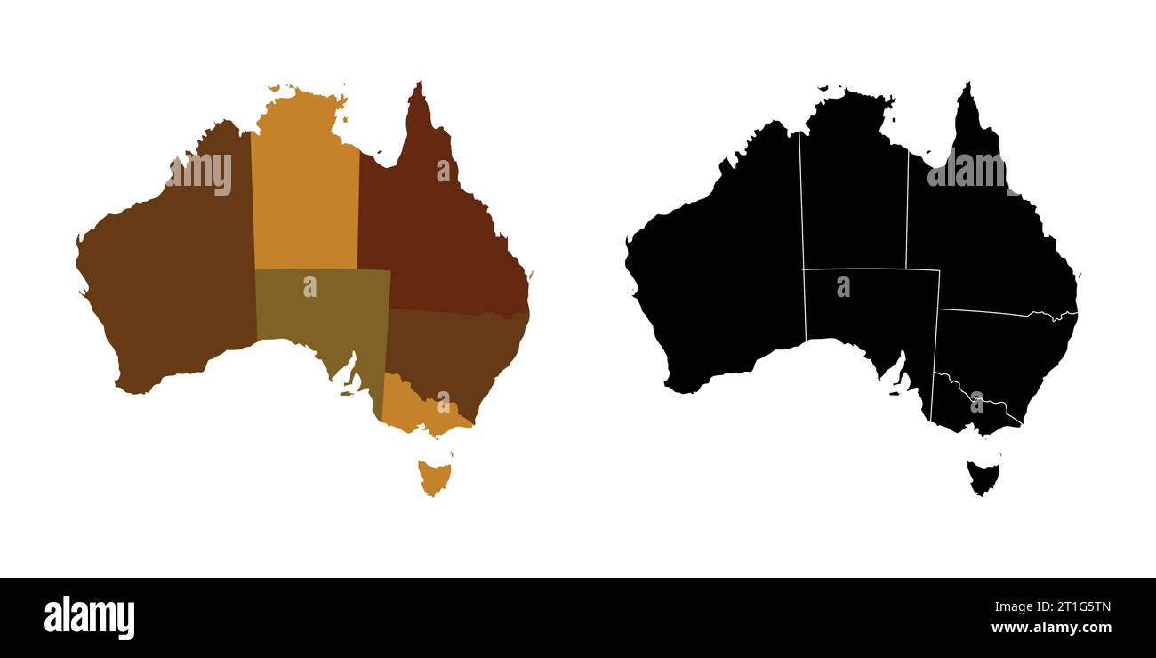 Mappa di silhouette vettoriale australiana sfondo bianco Illustrazione Vettoriale