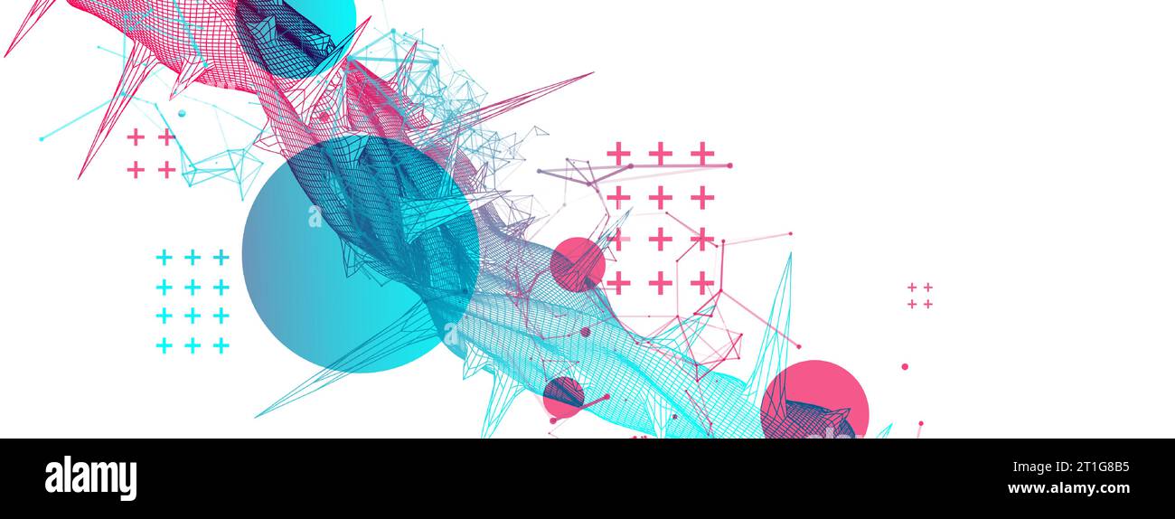 Sfondo scientifico wireframe con effetto plesso. Illustrazione vettoriale futuristica. Illustrazione Vettoriale