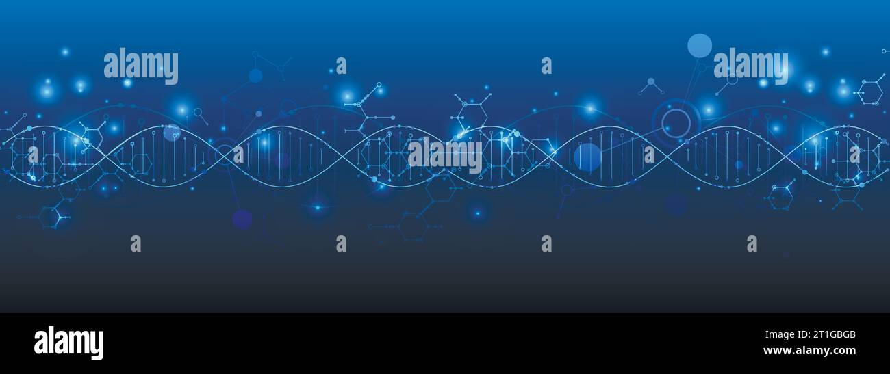Modello scientifico, sfondo o banner con molecole di DNA. Illustrazione vettoriale. Illustrazione Vettoriale