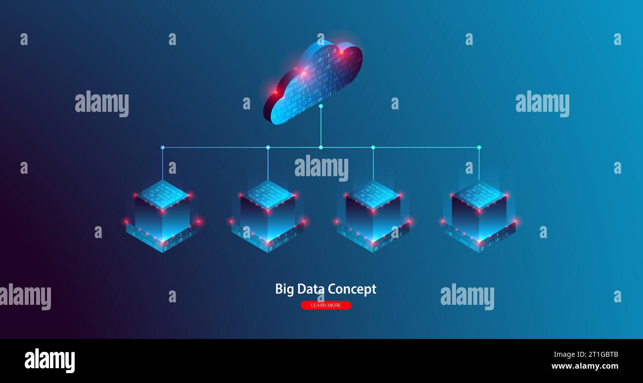 Cloud computing, storage, hosting, servizi. Concetto vettoriale. Tecnologia informatica, rete, database, Internet center. Illustrazione Vettoriale